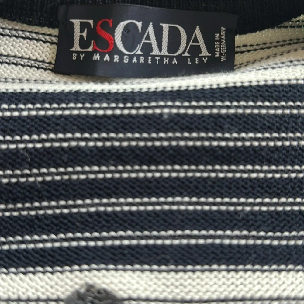 Vintage Escada Margaretha Ley Cardigan 38 US 8 Black Off‎ White Striped Sequin